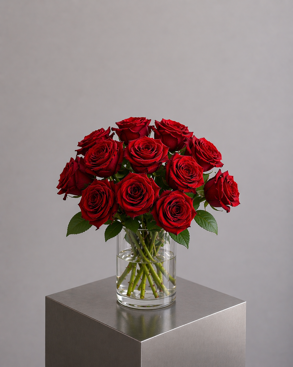 Bouquet de 10 roses Red Naomi rouges dans un vase en verre