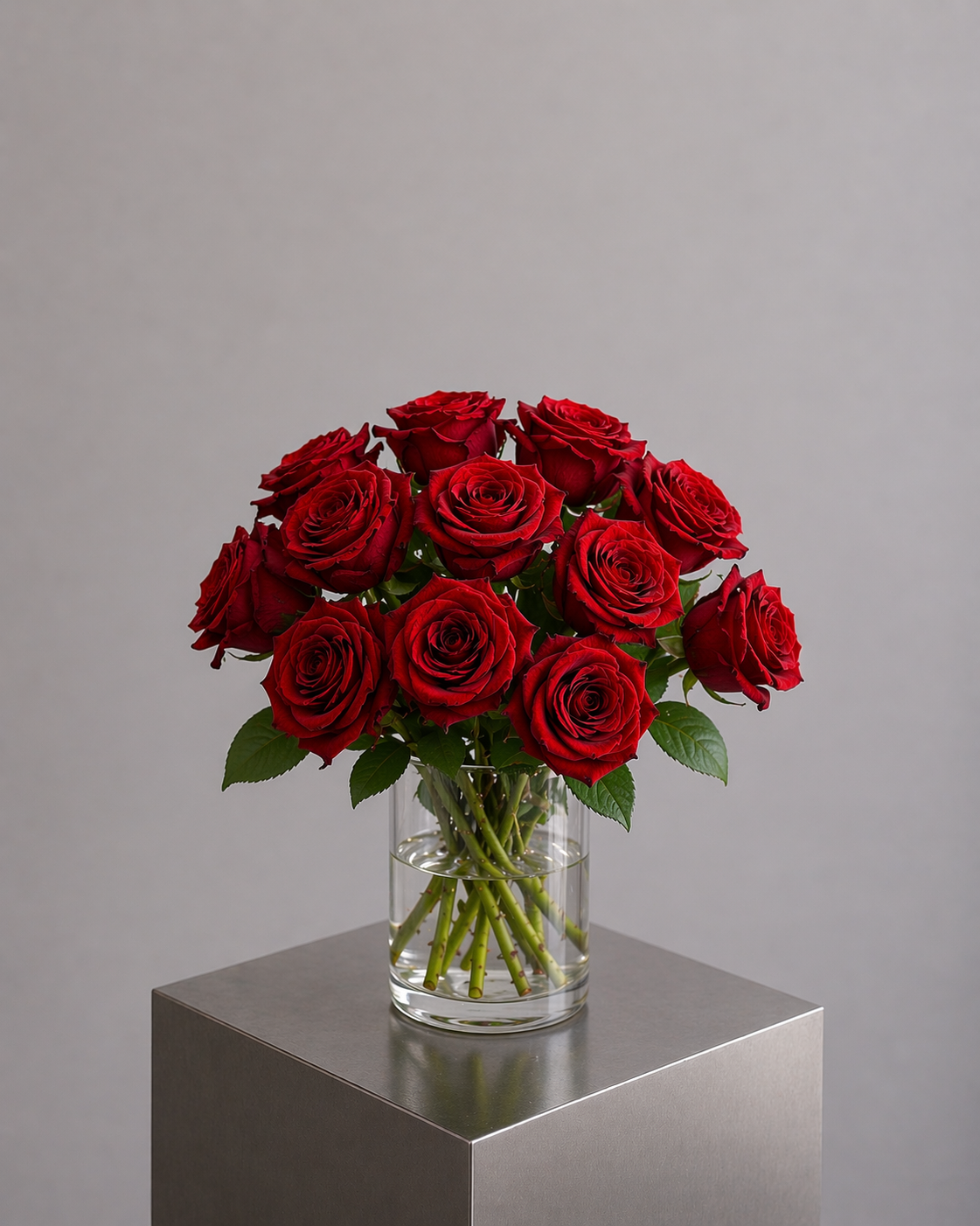 Bouquet de 10 roses Red Naomi rouges dans un vase en verre